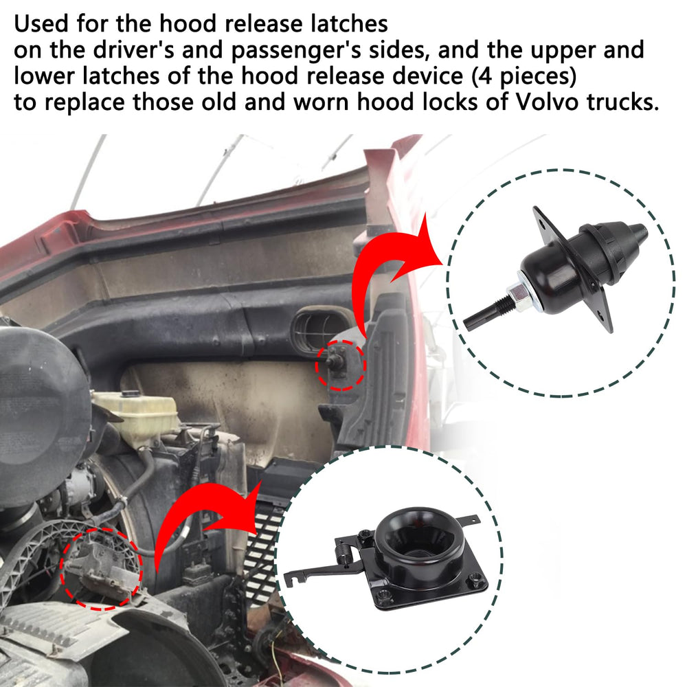 VKVXCLON hood-release latch packaging image shows a complete four-piece kit.