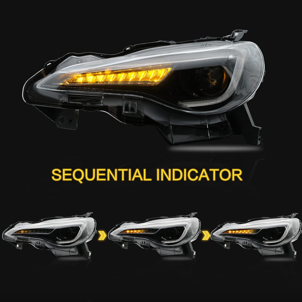 VLAND headlight assembly for Subaru BRZ with sequential turn signals boosts signaling visibility.