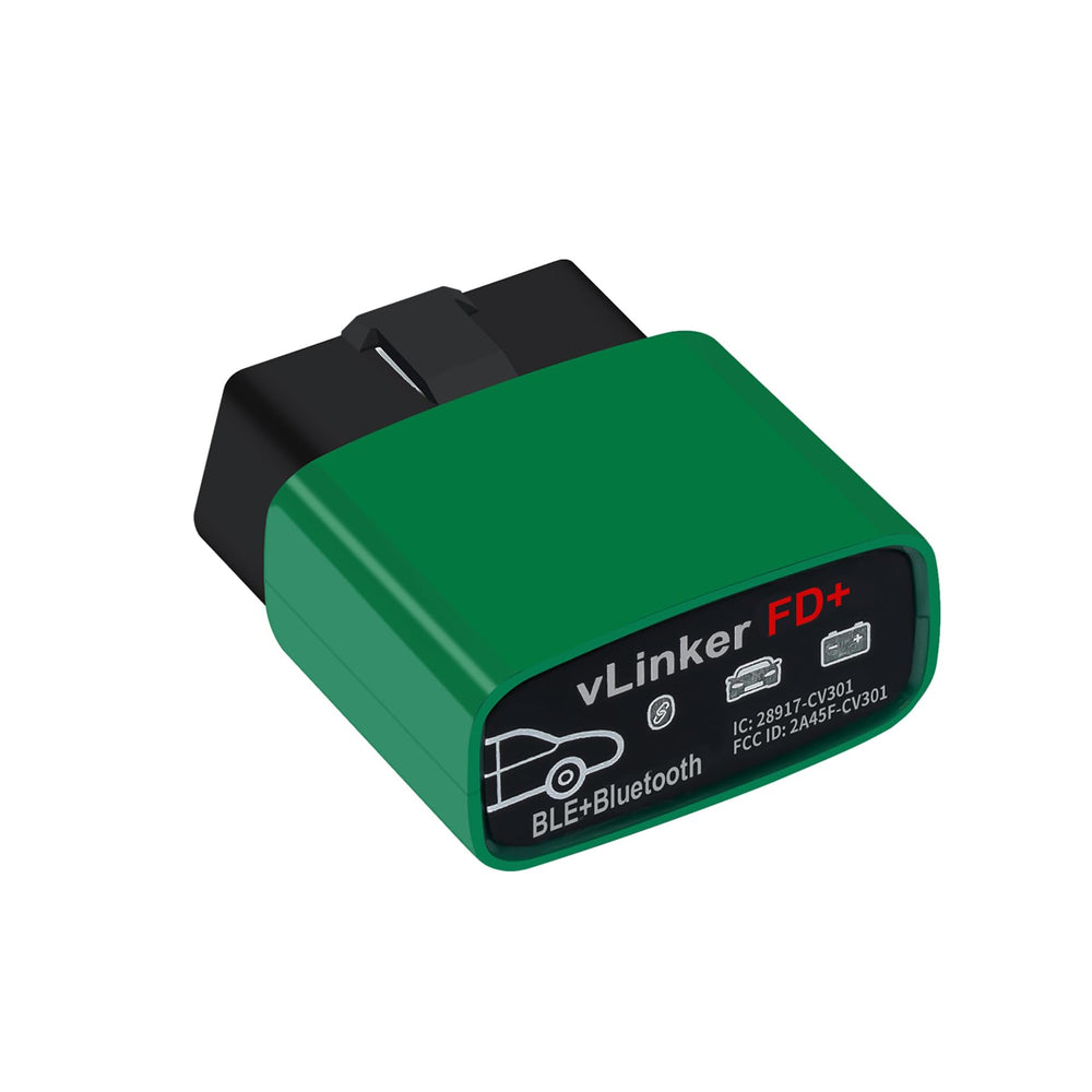 VLinker FD+ OBD2 scanner connected to a smartphone for real-time diagnostics.