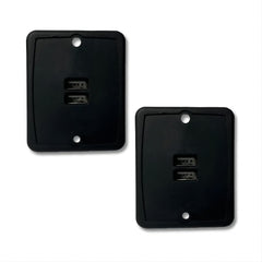 VMDLKB RV dual-port USB outlet in black panel for on-the-go charging.