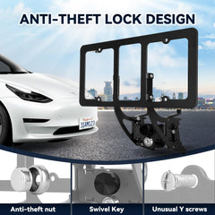 Vnkesno no-drill front plate frame for Model 3 simplifies installation without bumper damage.