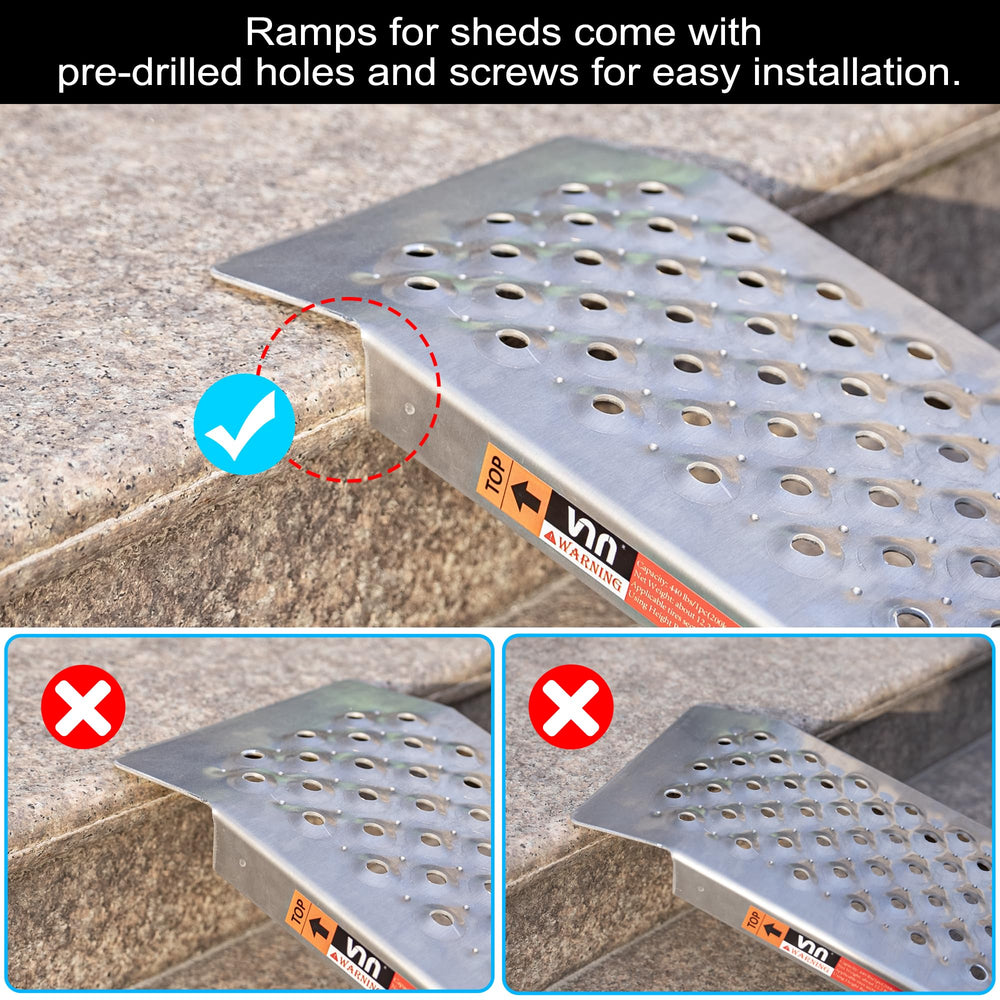 VNN aluminum ramp with punch plate texture provides reliable traction.