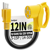 Vockjour 50A to 110V RV adapter with a 12-inch cord for reliable hookups.