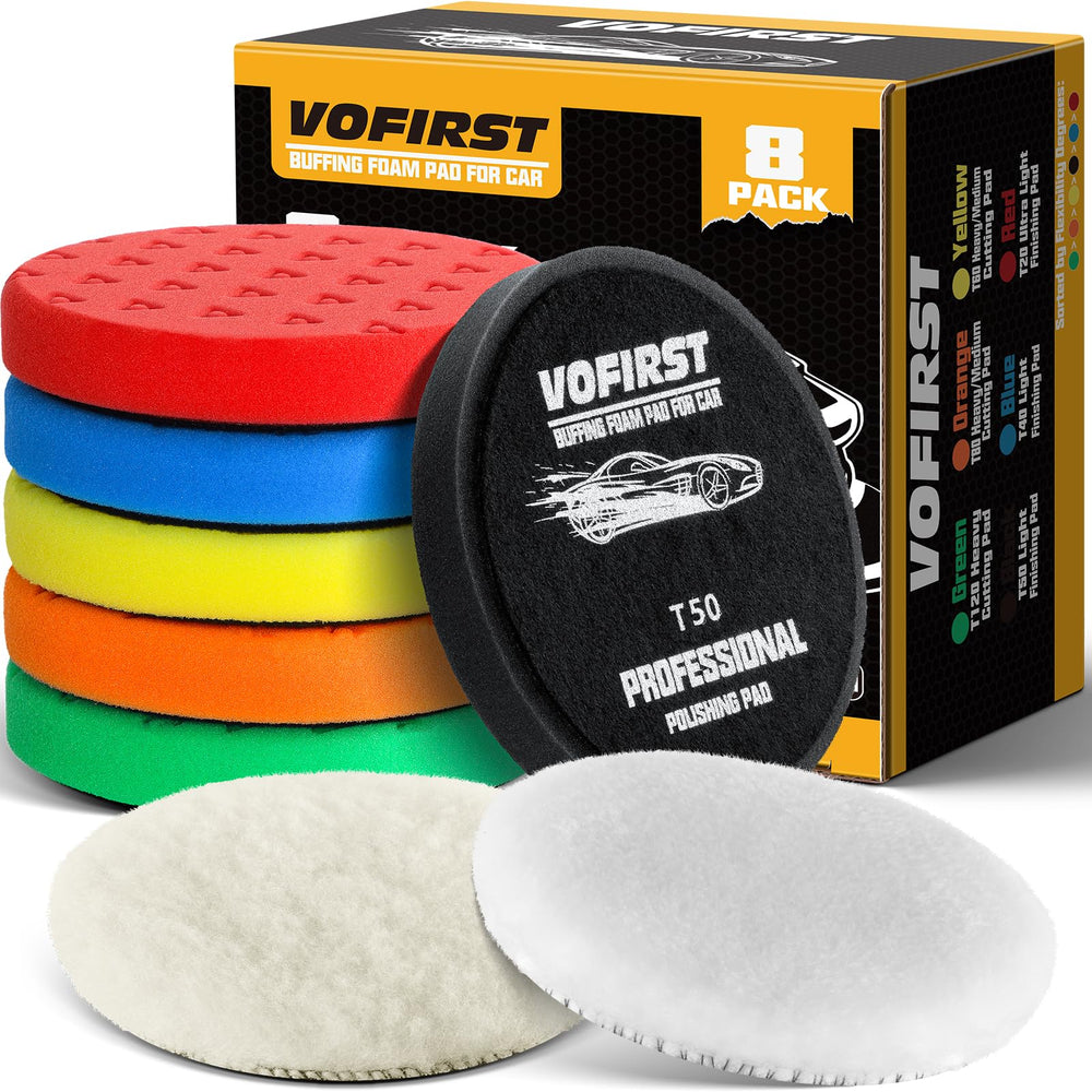 VOFirst 8 Pcs Buffing Pads Kit for 6-inch detailing pads, ideal for car waxing and polishing.