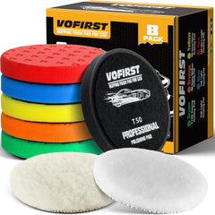 VOFirst 8 Pcs Buffing Pads Kit for 6-inch detailing pads, ideal for car waxing and polishing.