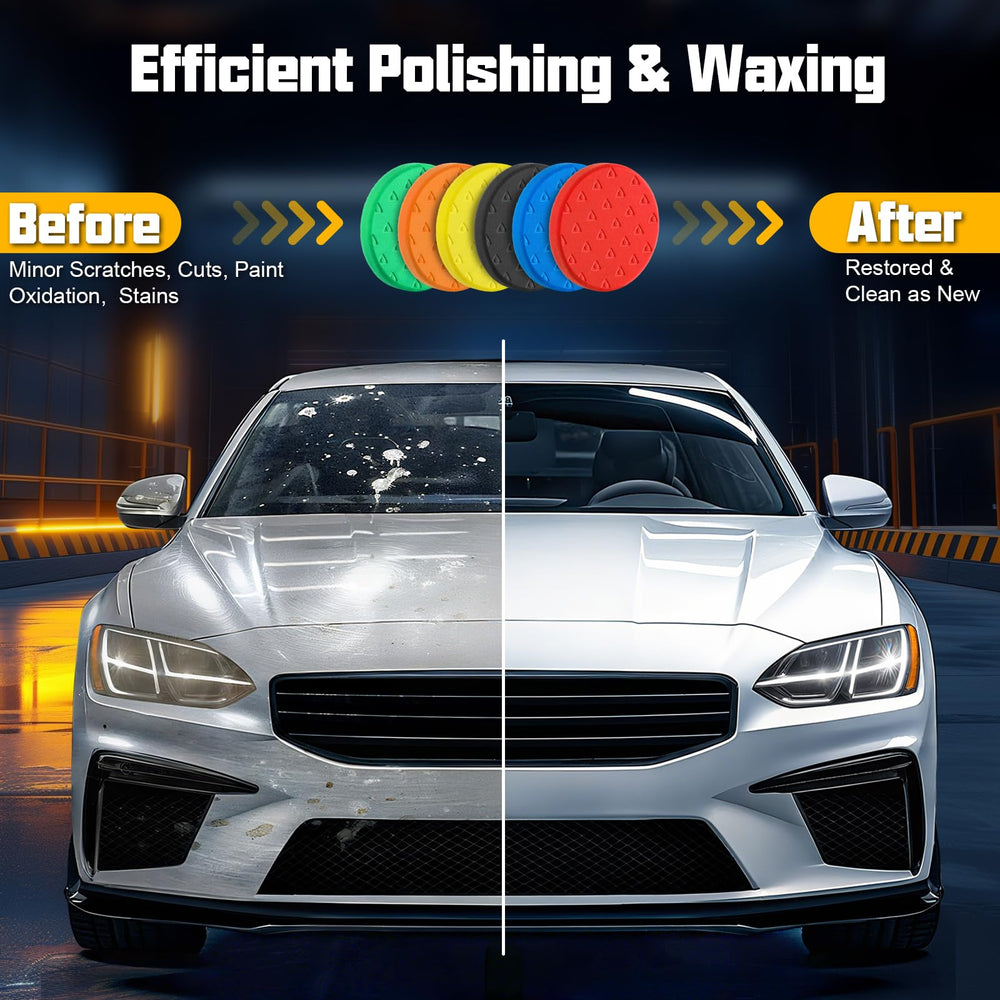 VOFirst blue buffing pad for gentle polishing and scratch reduction.