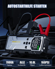 VoltSurge air compressor with extended hose inflates tires safely