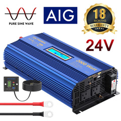 VoltWorks 24V 2000W inverter LCD display shows input and output status