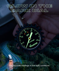 VONDIOR gauge suitable for car and truck tires with a readable dial.