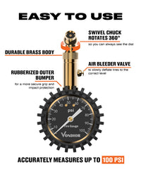 Vondior gauge with swivel connector enables easy checks at any angle