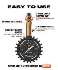VONDIOR gauge with swivel valve connector for easy measurement at any angle.