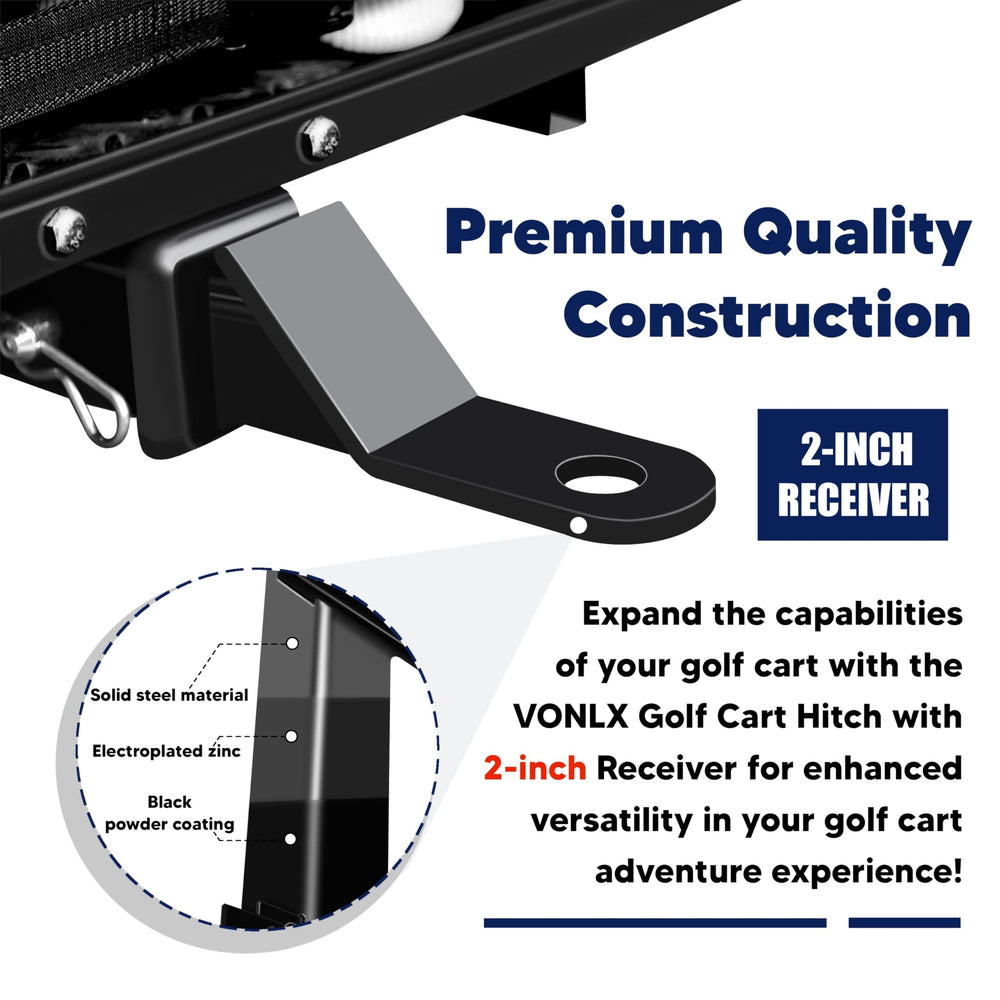 VONLX back-seat hitch assembly mounted on a golf cart rear seat.