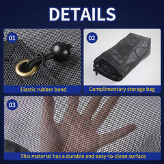Voodonala vinyl-coated mesh with metal grommets resists wear on trails