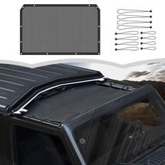 Voodonala Jeep JL sunshade mesh shields UV rays for a cooler cabin.