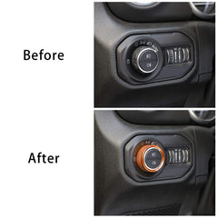 Voodonala orange aluminum knob cover for Jeep Gladiator interior keeps knobs looking new.