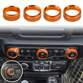 Voodonala orange aluminum AC knob cover on Jeep Wrangler JL enhances grip and protects the dial.