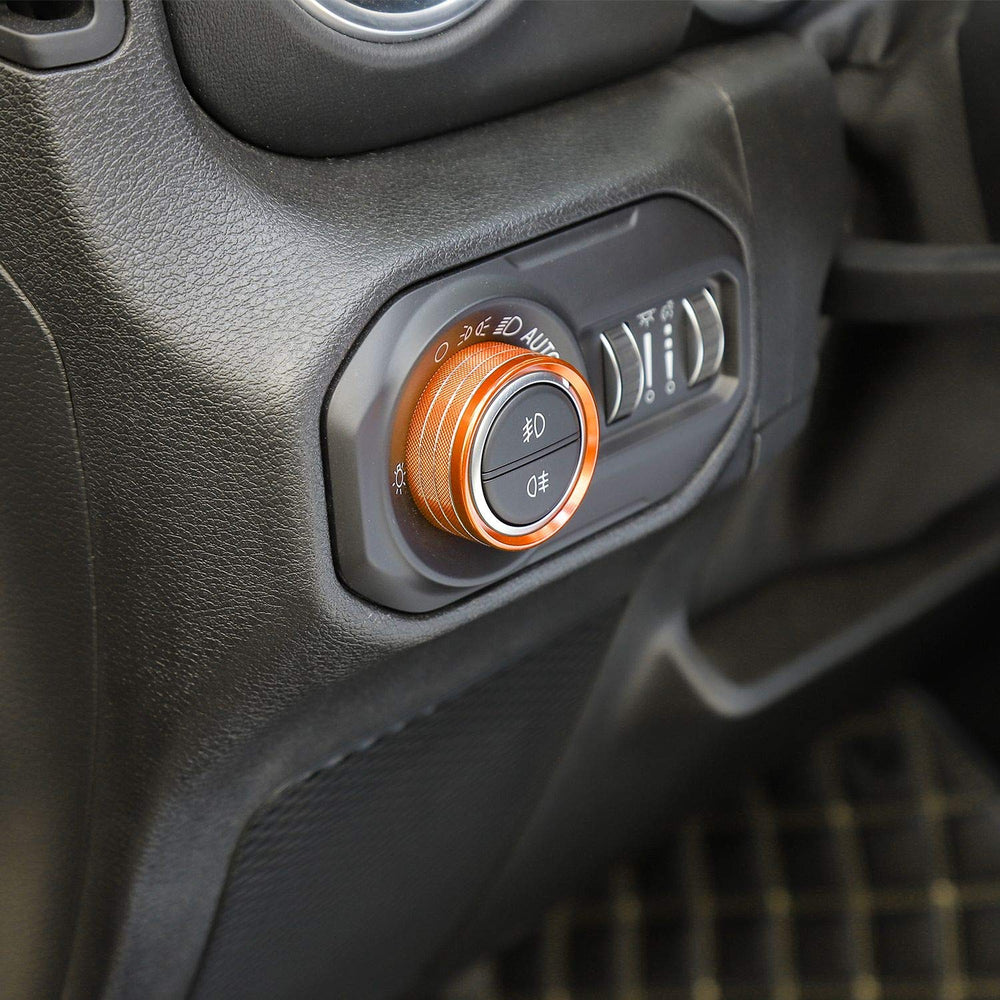 Voodonala orange AC knob cover for Jeep Wrangler JL interior improves tactile feel and durability.