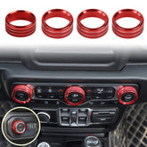 Voodonala red aluminum switch knob cover close-up protecting Jeep Wrangler knobs