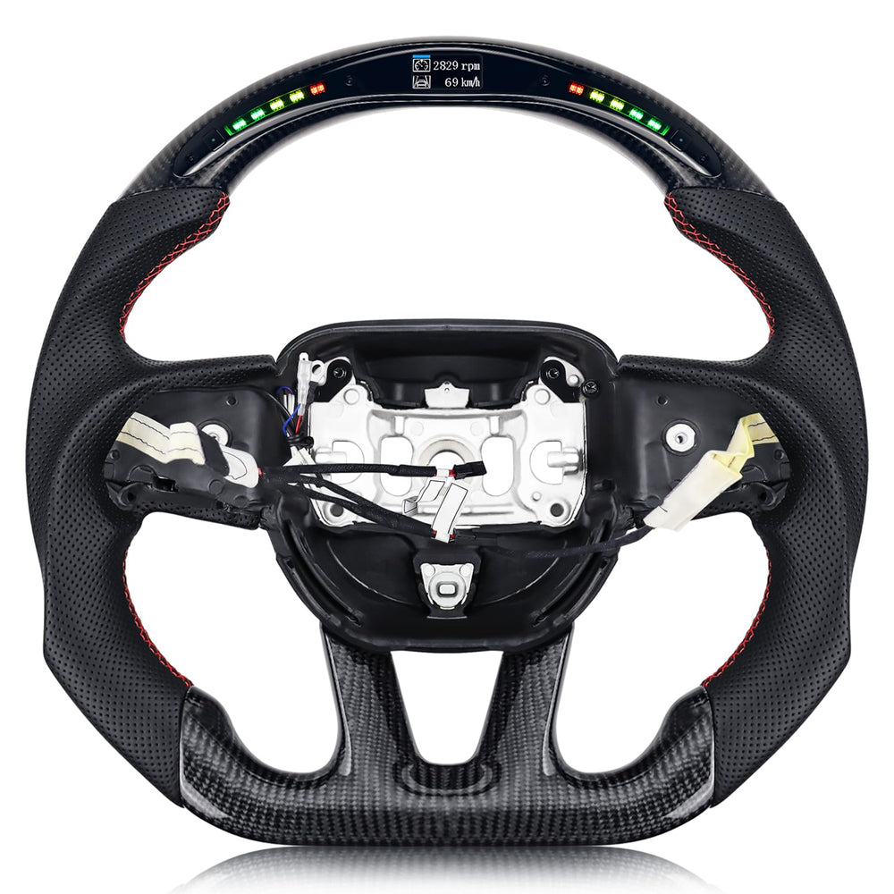 VOONKE carbon fiber steering wheel with red stitching for Dodge Charger enhances grip and style