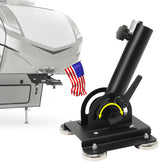 Vornalex magnetic flag pole holder mounted on RV hitch for secure flag display.