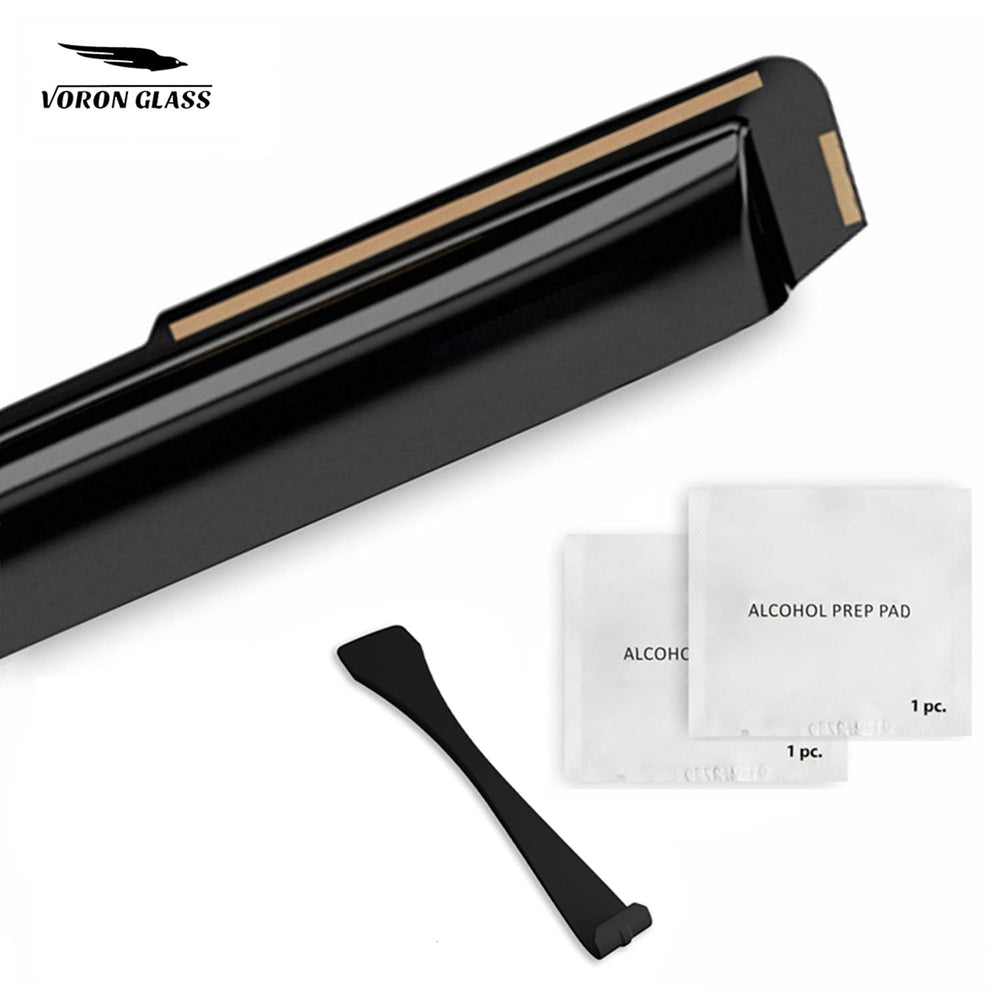 Voron Glass rain guard installation includes tools for quick, secure in-channel mounting.