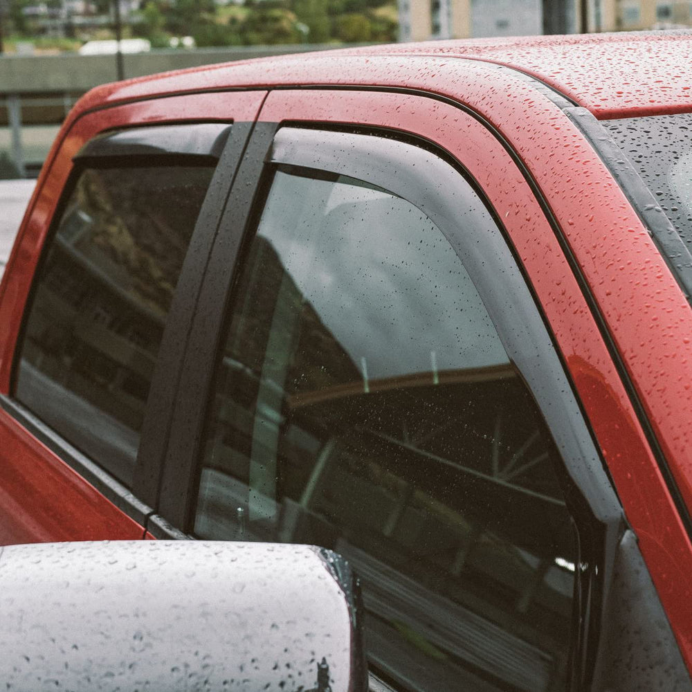 Voron Glass in-channel rain guards on the rear window for Dodge RAM protect from rain