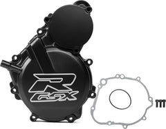 VPZMT black aluminum stator cover profile complements sportbike aesthetics.