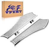 VPZMT driver anti-slip chrome floorboard for Harley, front view, secure grip on long rides