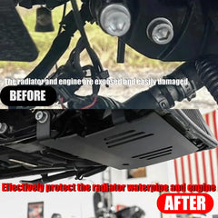 VPZMT black skid plate adds rugged style while guarding critical components during street riding