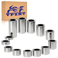 VPZMT wheel axle spacer kit assembly shows chrome CNC aluminum construction for precise Harley fit.