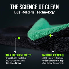 VSSOC green towel for glass surfaces with streak-free potential