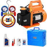 VTG VOGTEN vacuum pump and gauge set for efficient HVAC vacuuming and leak checks.