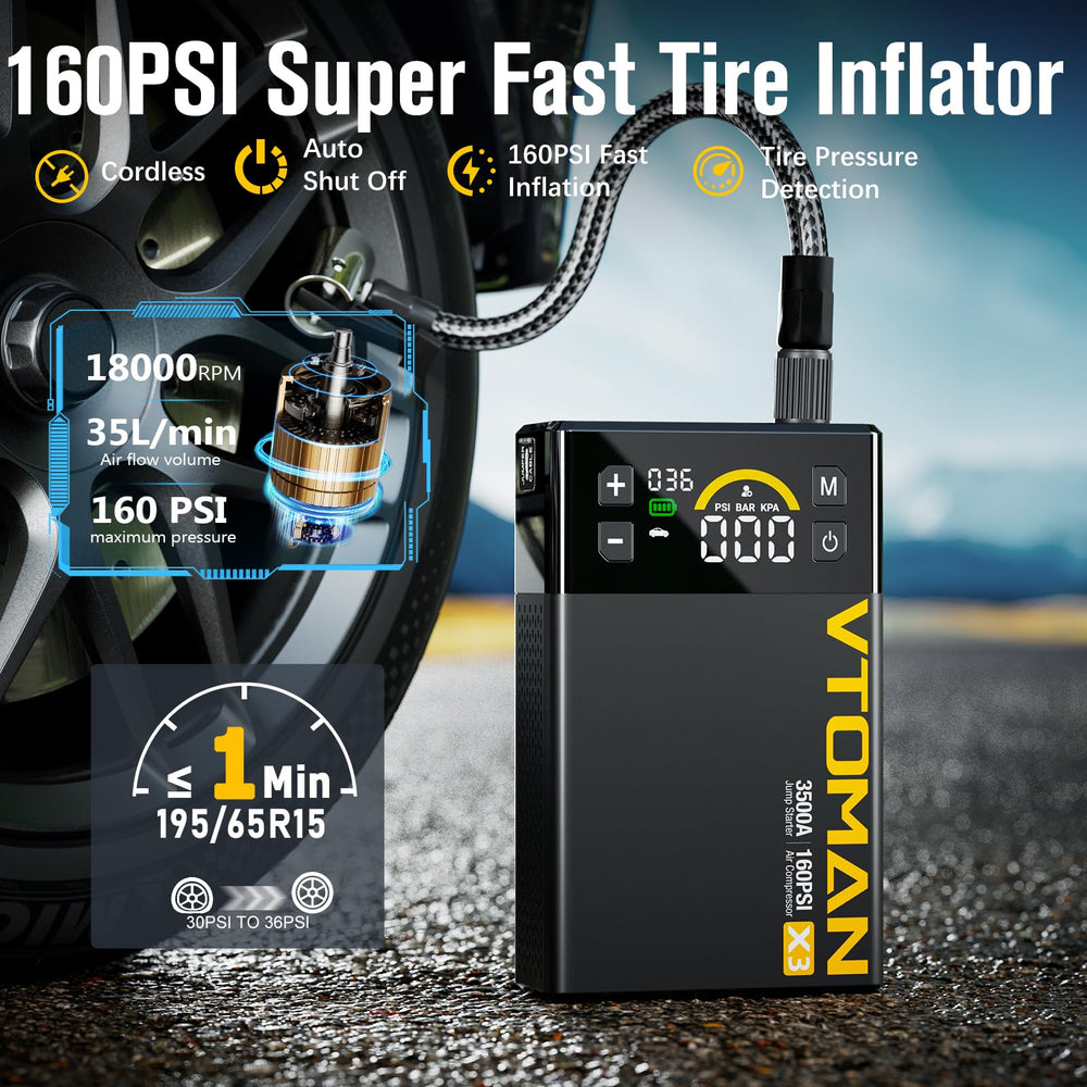 VTOMAN X3 tire pressure monitoring helps reach target PSI safely