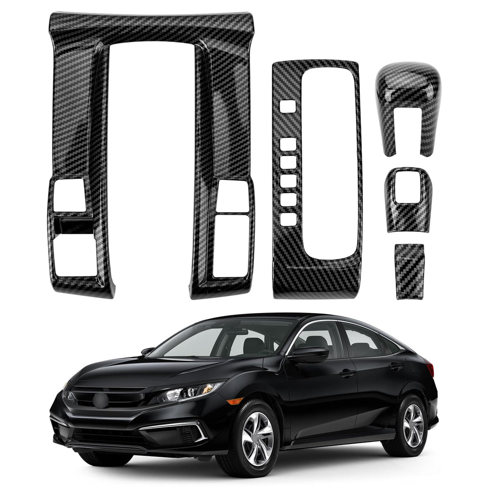 VTVWNM center-console gear shift cover with carbon fiber elevates Civic cabin aesthetics.