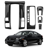 VTVWNM center-console gear shift cover with carbon fiber elevates Civic cabin aesthetics.