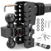 Vullteeon 6 inch drop rise trailer hitch showing adjustable height for level towing