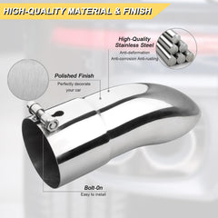 Vurkcy 4inch outlet curved exhaust tailpipe shows polished finish and sporty look.