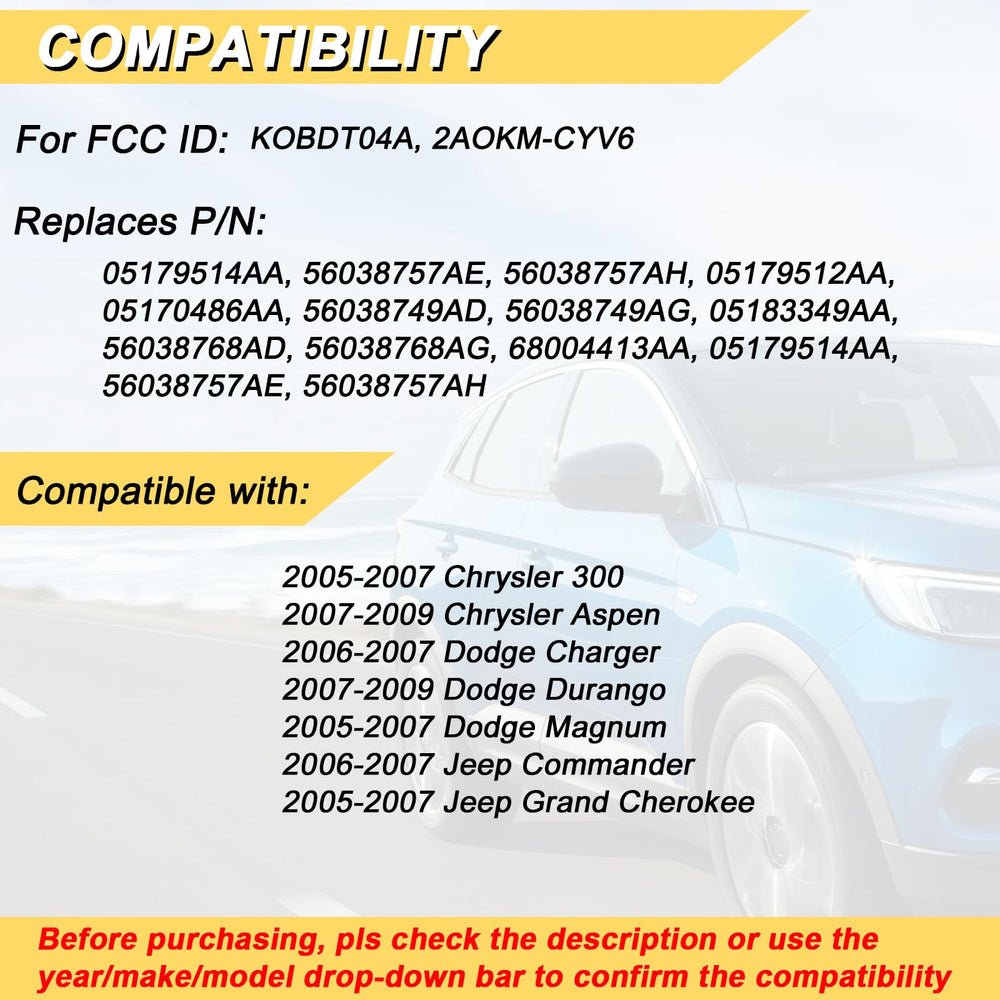 Vurkcy key fob for Chrysler 300, back view with remote controls