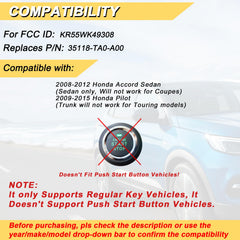 Vurkcy key fob for Honda Accord 2008-2012, battery compartment open with included batteries