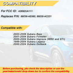 Vurkcy Subaru Baja remote back view, compatible shell for confident swap.