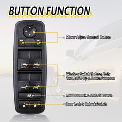 Vurkcy window switch assembly close-up shows quality materials for Dodge Ram.