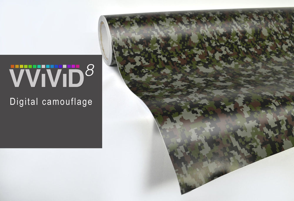 VViViD camouflage vinyl demonstrates its stretch for easy curved-surface installation.