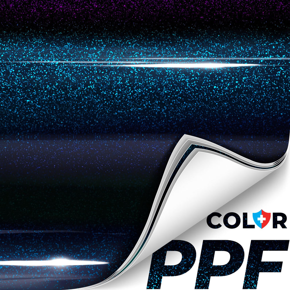 Final finish of VViViD ColorFusion PPF with cosmic blue gloss.