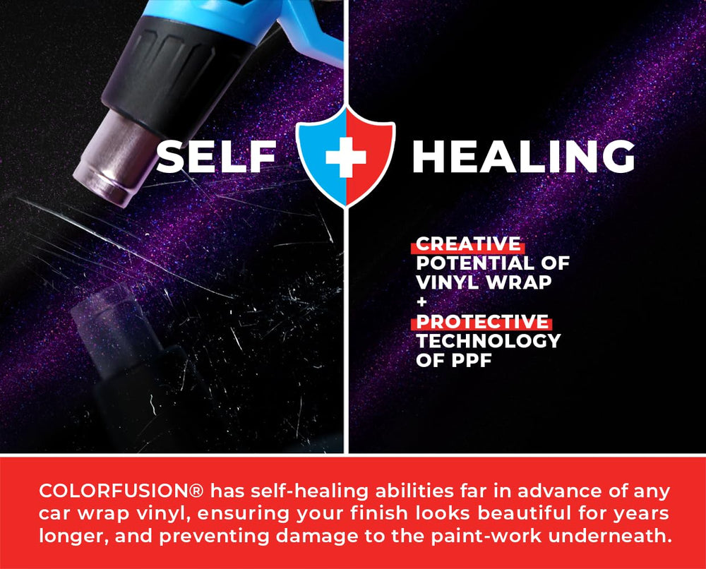 VViViD ColorFusion PPF uses paint-safe adhesive on a coated surface.