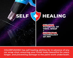 VViViD ColorFusion PPF uses paint-safe adhesive on a coated surface.