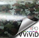 VViViD digital camouflage wrap applied to a vehicle for rugged, weatherproof protection.