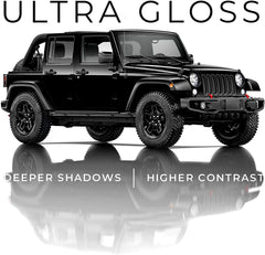 VViViD gloss finish reflects light with depth on a sleek black panel.