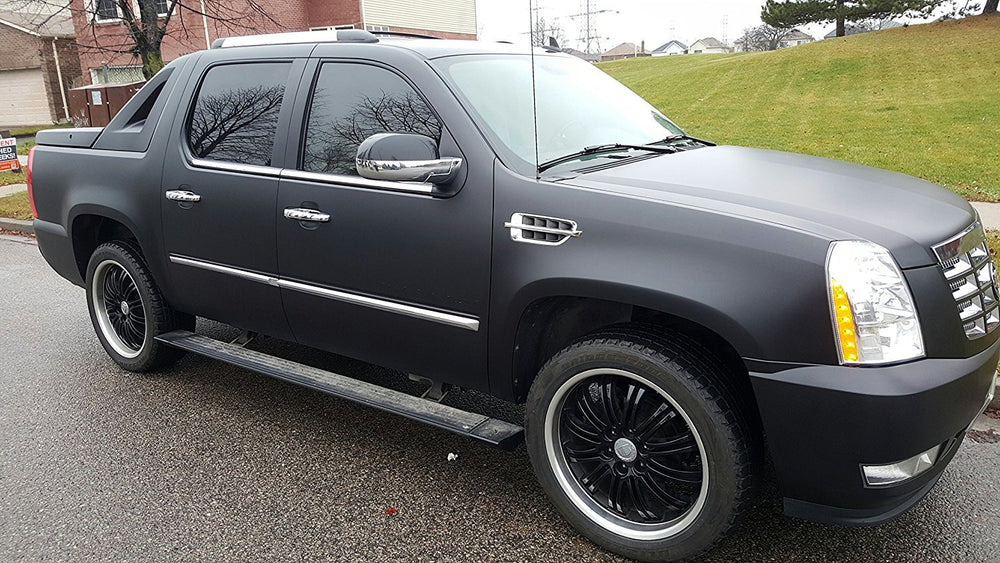 VViViD XPO matte black vinyl on a vehicle, ready for outdoor use