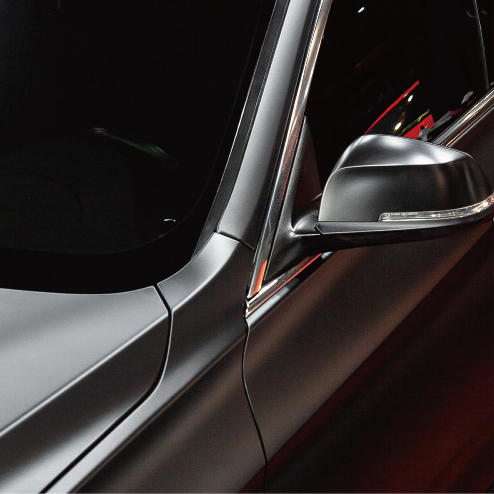 VVIVID+ matte metallic black wrap with safe acrylic adhesive for easy removal