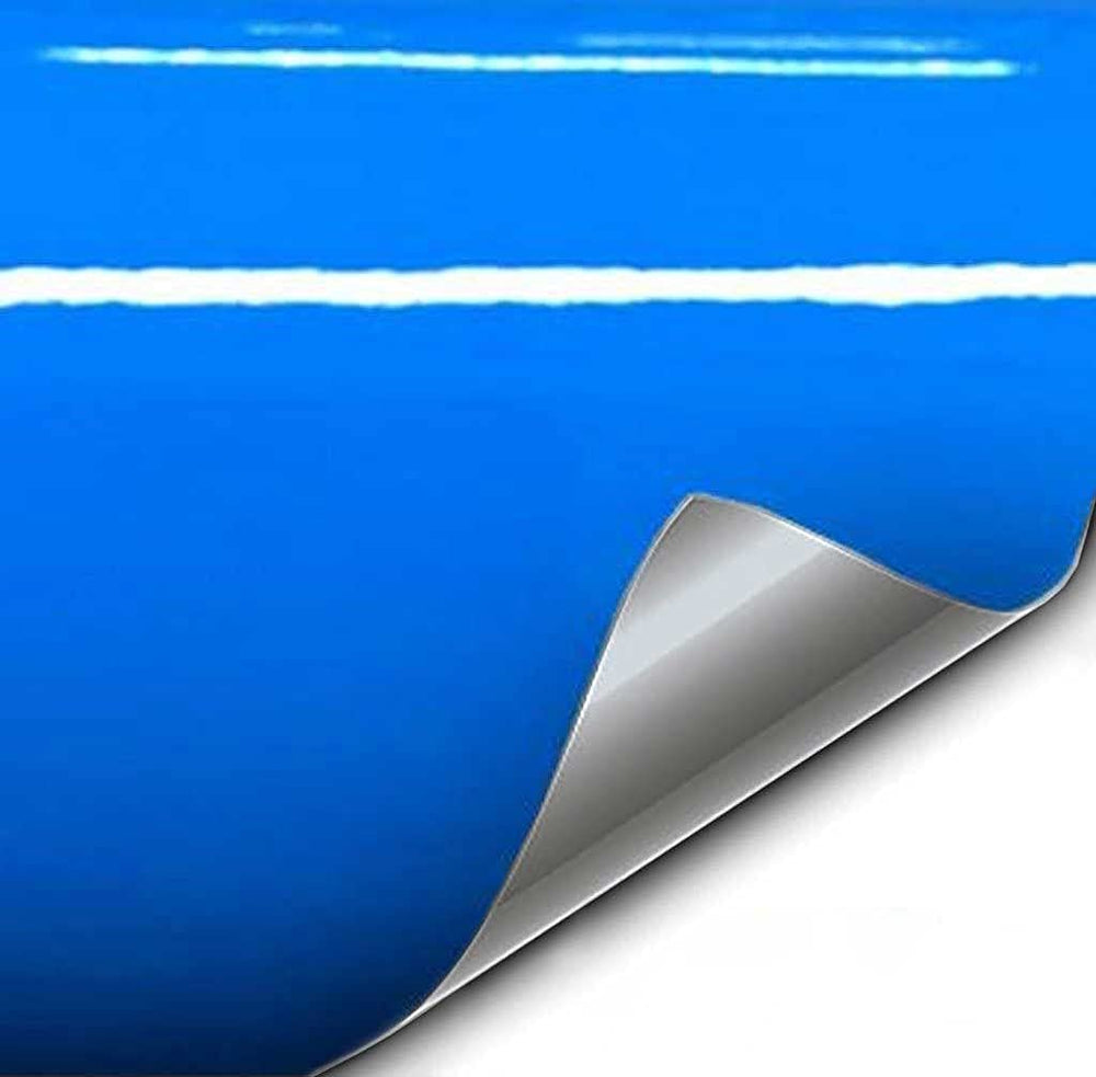 VViViD+ premium gloss Smurf Blue wrap roll for quick vehicle customization.